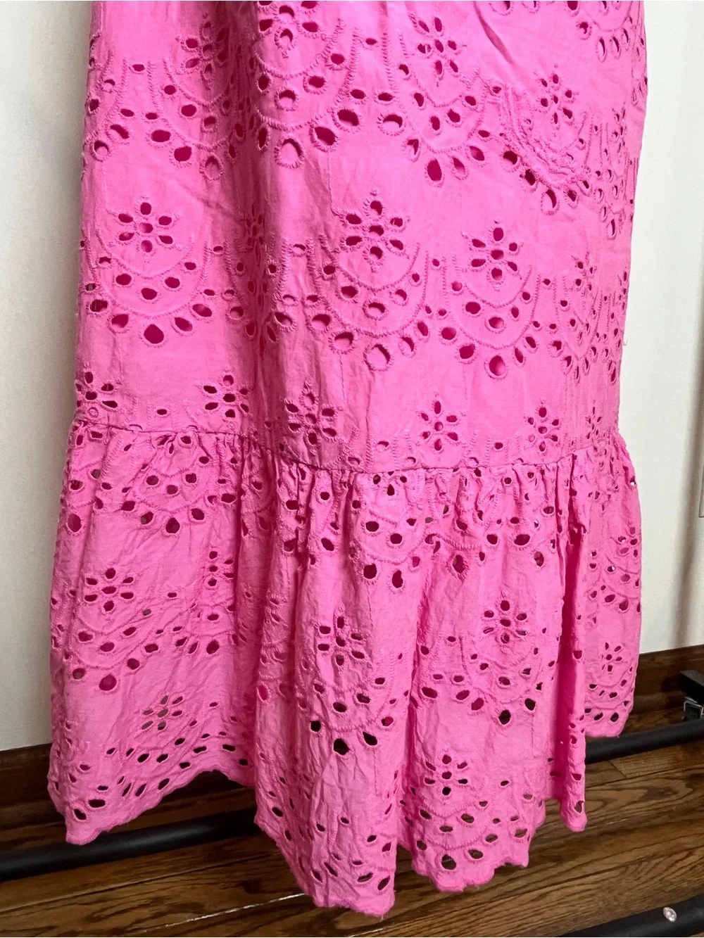 Calypso Women's Pink Eyelet Maxi Skirt Medium Fairy Cottage Preppy Summer Beach